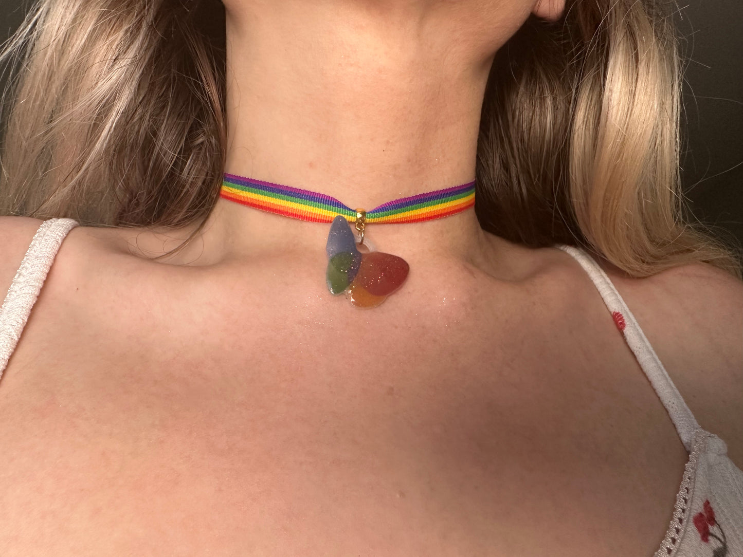 rainbow butterfly necklace :3