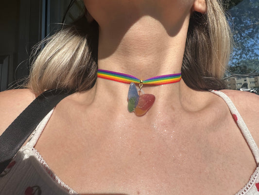 rainbow butterfly necklace :3