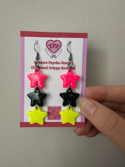 Neon Pink and Yellow star earrings