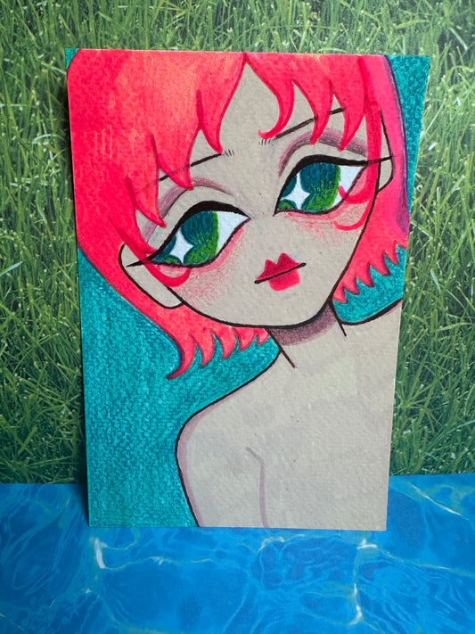 orange hair and big eyes, staring at u