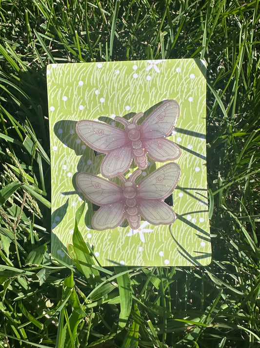 pink moth hair clip set