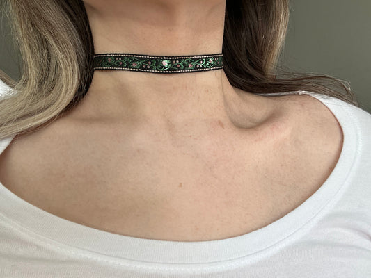 Black floral Ribbon Choker