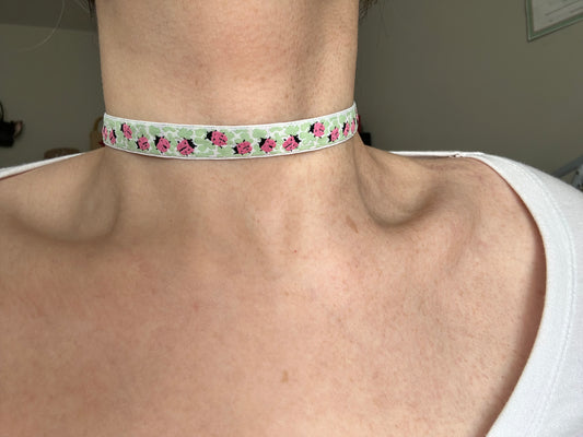 Pink ladybug ribbon choker