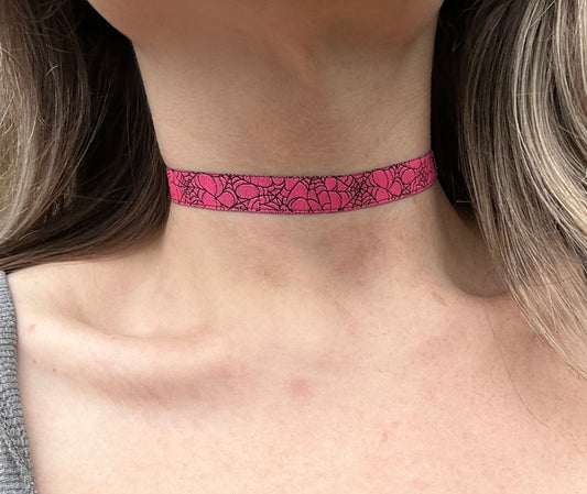 pink and black reversible spider web choker necklace