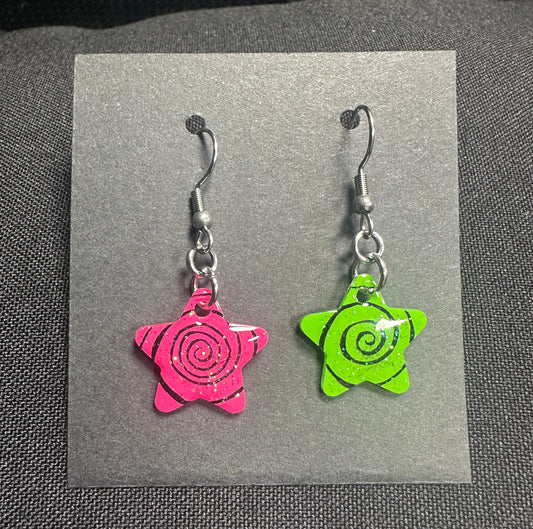 Pink and Green Contrasting Star Spiral earrings