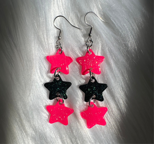Black Pink Star Earrings