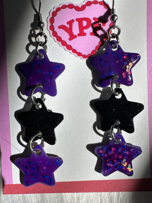 Purple and Black Star Earrings