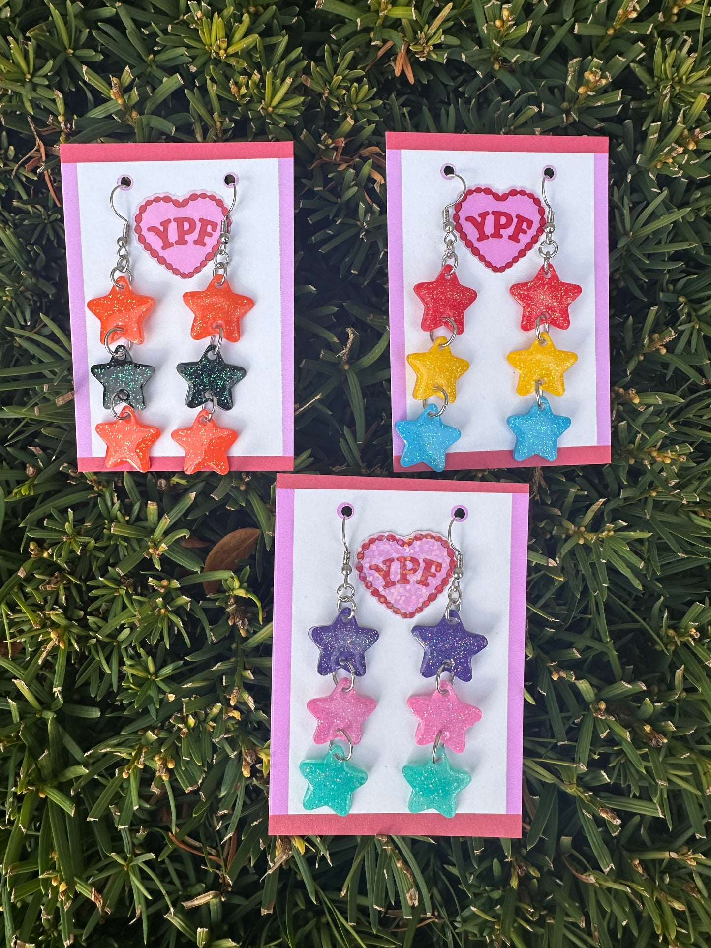 Neon Pink and Yellow star earrings