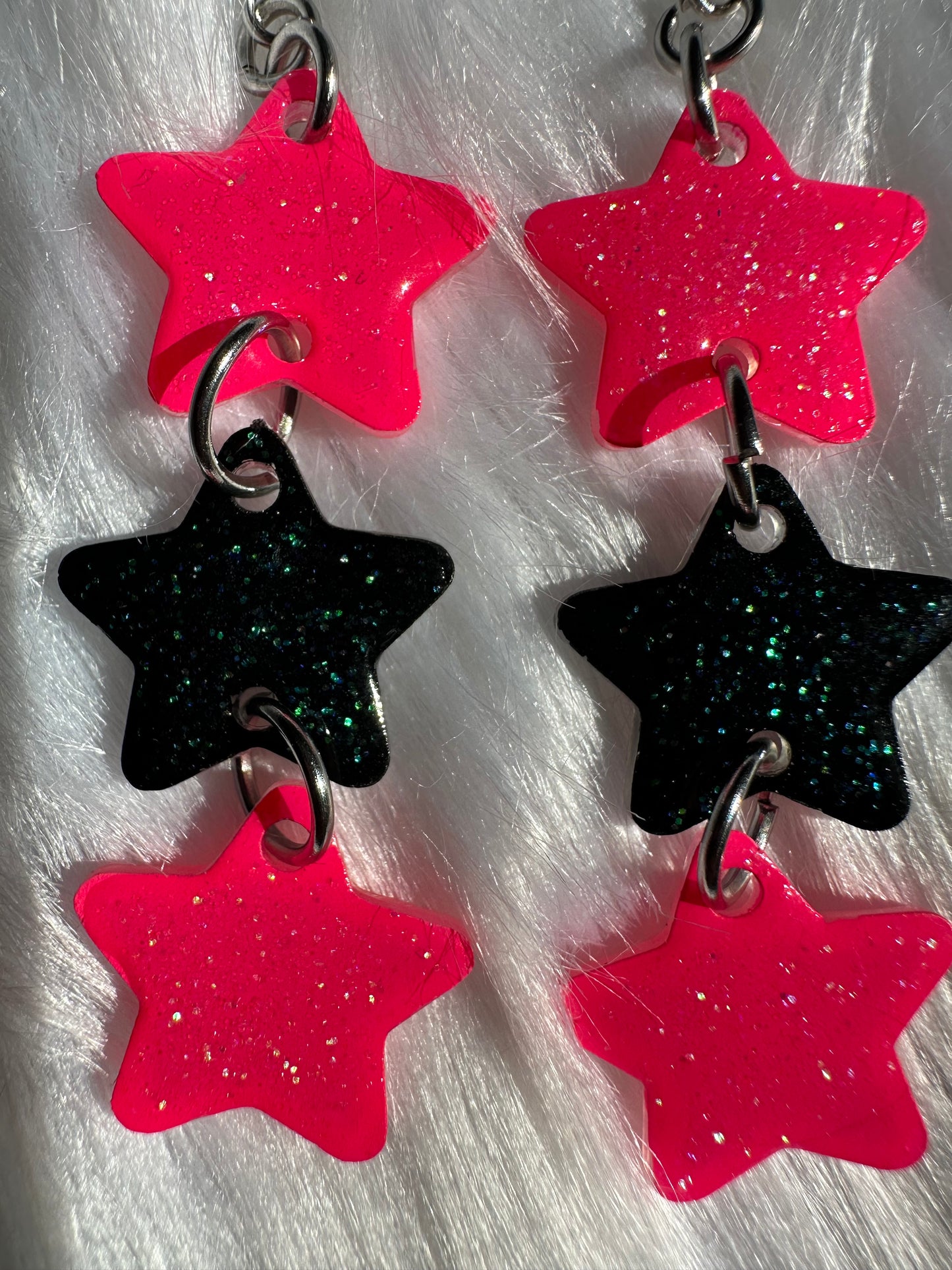 Black Pink Star Earrings