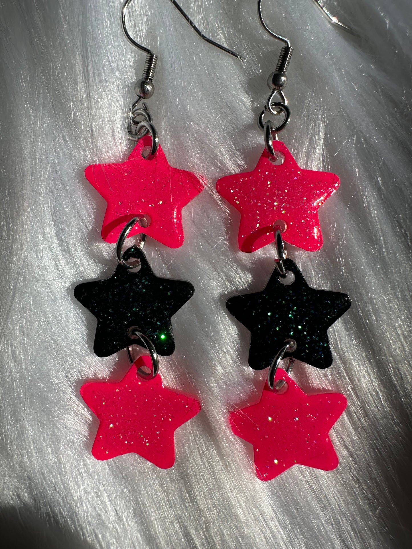 Black Pink Star Earrings