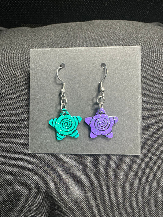 Purple and Turqouise Contrasting Star Spiral earrings