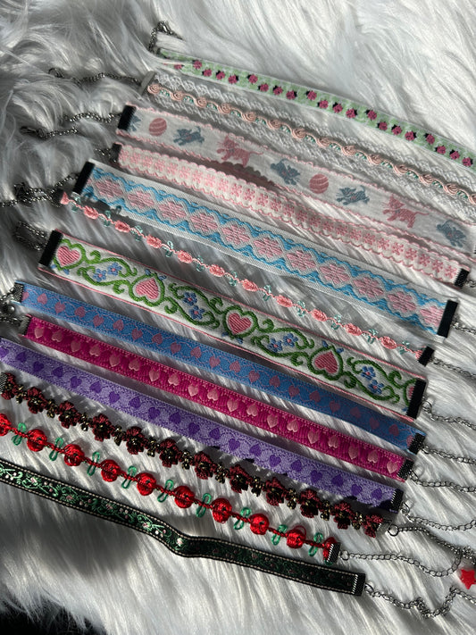 White and Pink Ribbon Choker