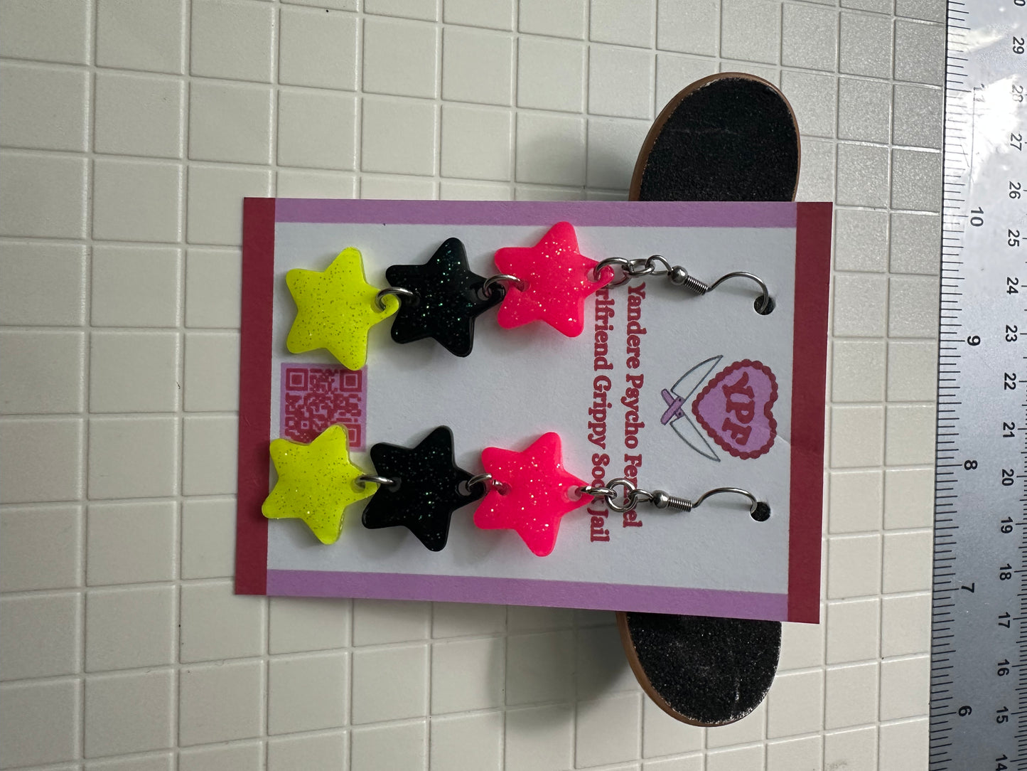 Neon Pink and Yellow star earrings