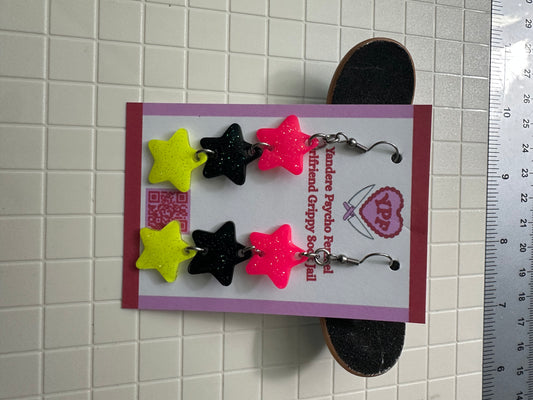 Neon Pink and Yellow star earrings