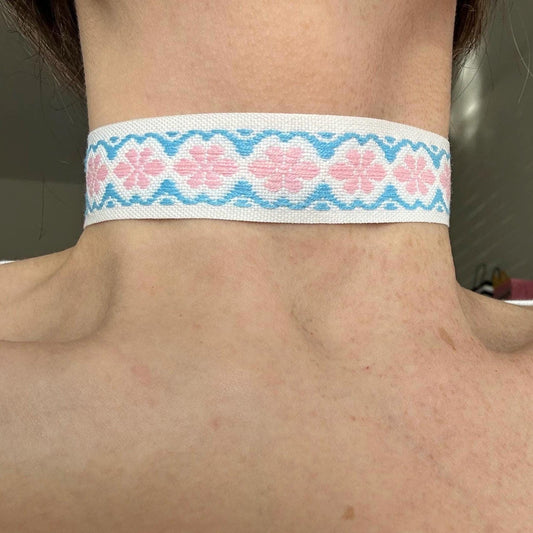 Baby blue and pink Ribbon Choker