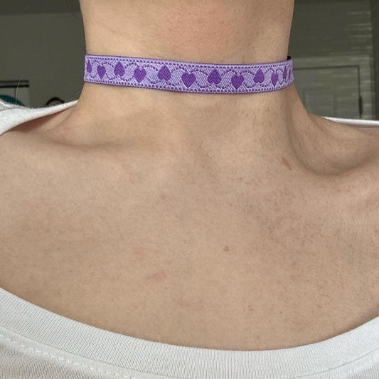 Purple Hearts Ribbon Choker