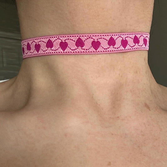 Magenta Hearts Ribbon Choker