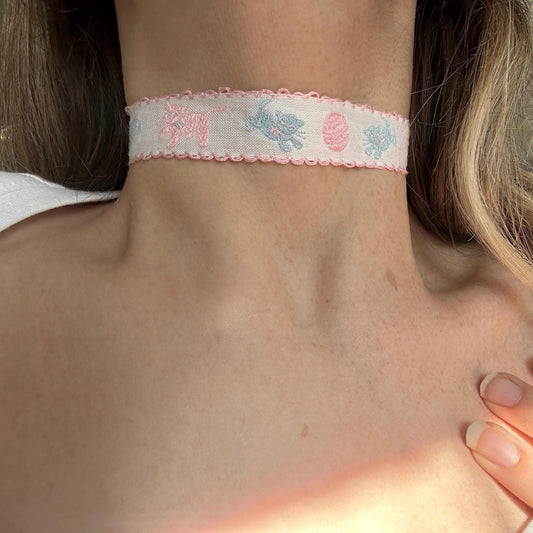 Blue and pink kittens Ribbon Choker